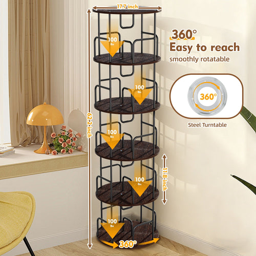 5-Tier 360° Rotating Bookcase & Storage Tower