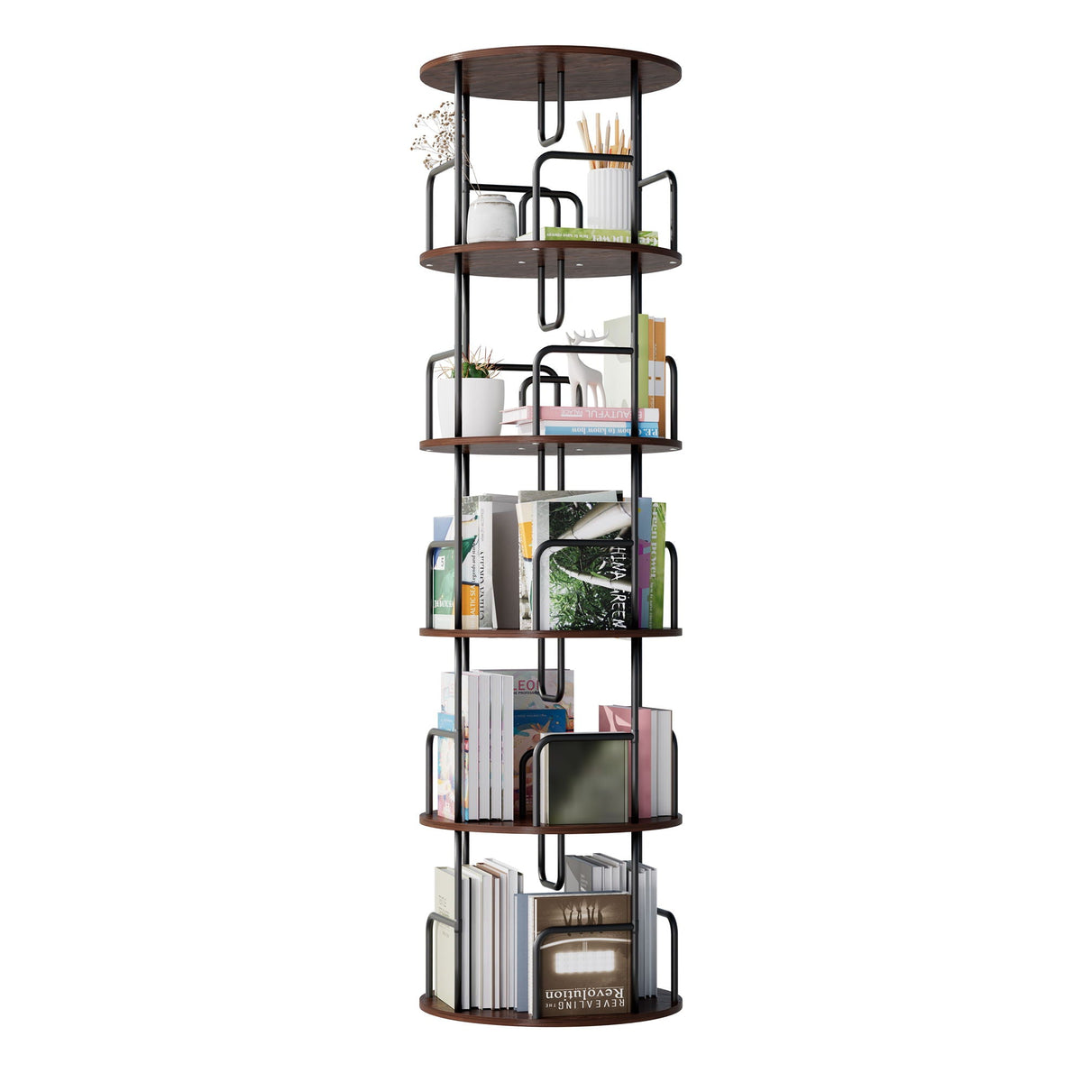 5-Tier 360° Rotating Bookcase & Storage Tower