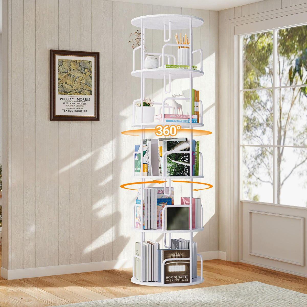 5-Tier 360° Rotating Bookcase & Storage Tower