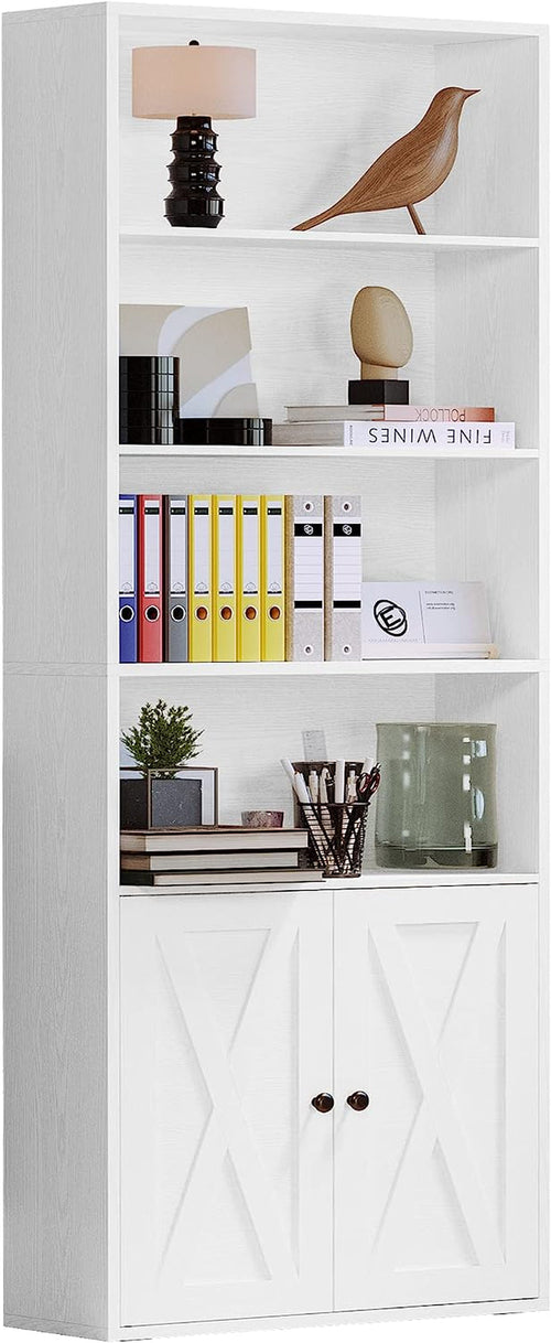 6-Tier Industrial Bookcase with Storage Doors