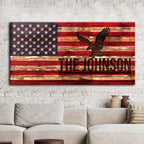 Rustic American Flag Personalized Family Name Canvas