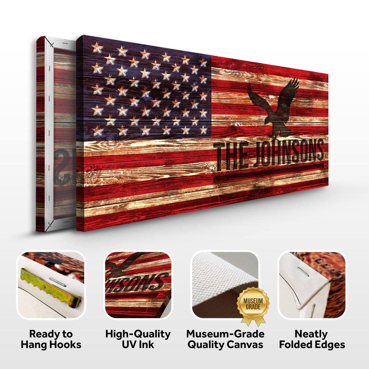 Rustic American Flag Personalized Family Name Canvas