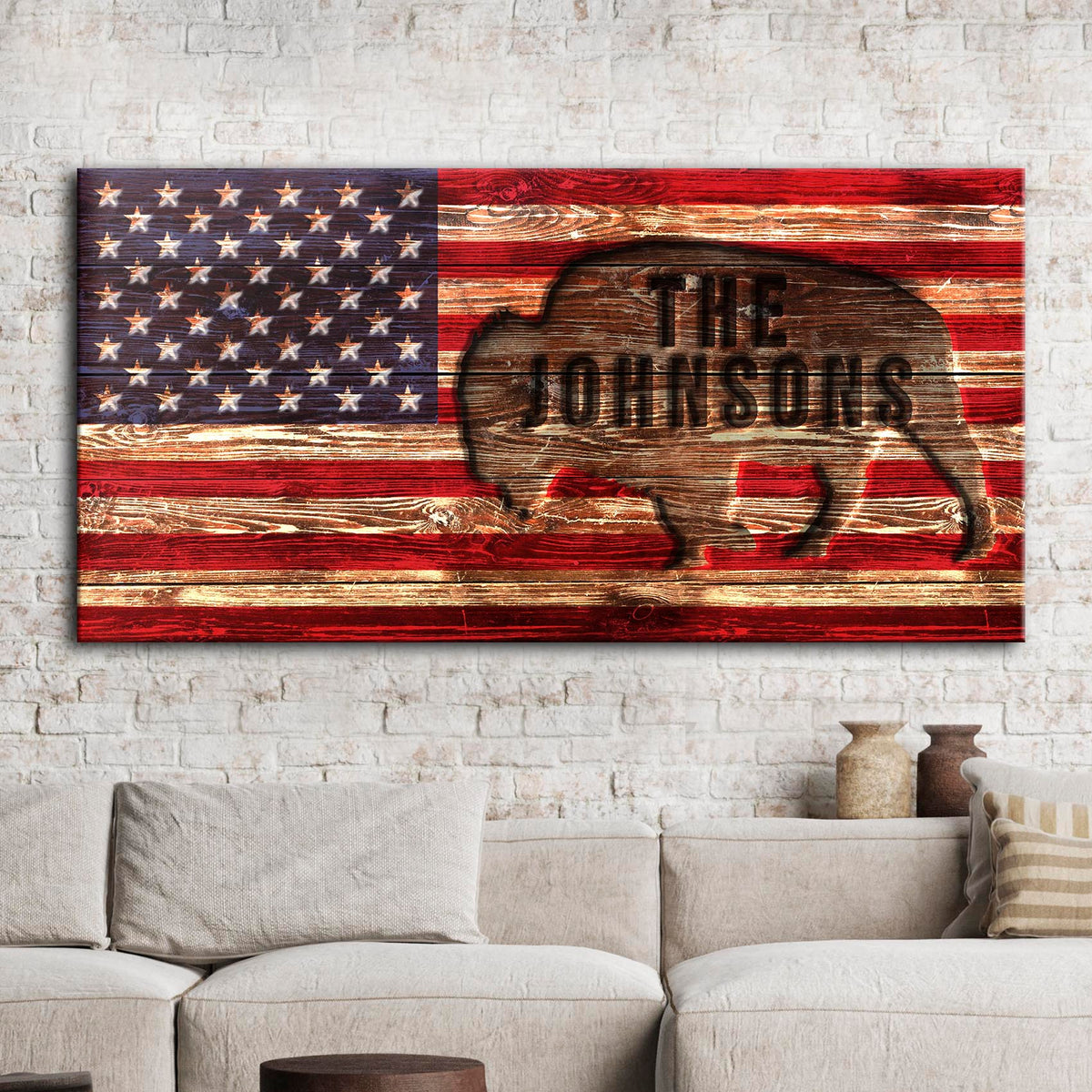 Rustic American Flag Personalized Family Name Canvas