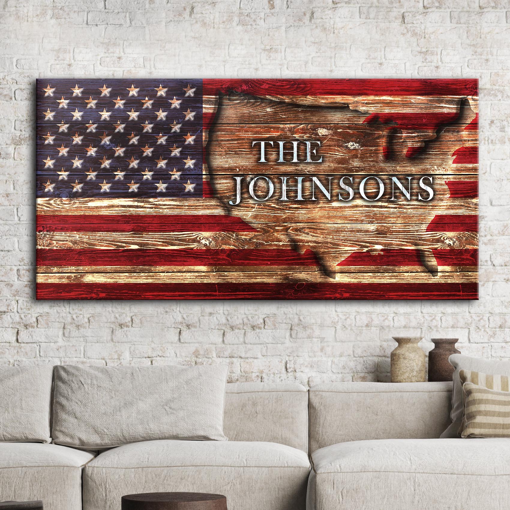 Rustic American Flag Personalized Family Name Canvas