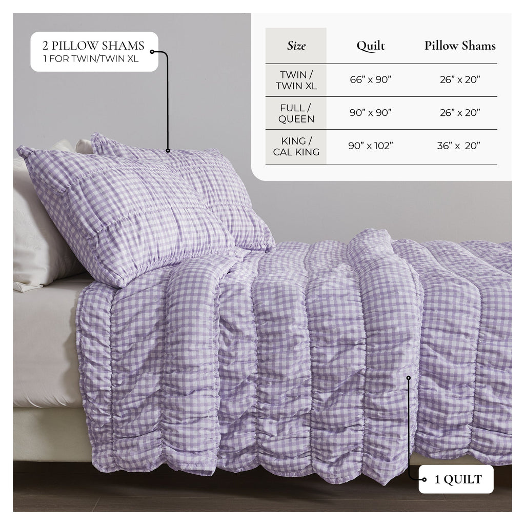 Purple Gingham Quilt Set