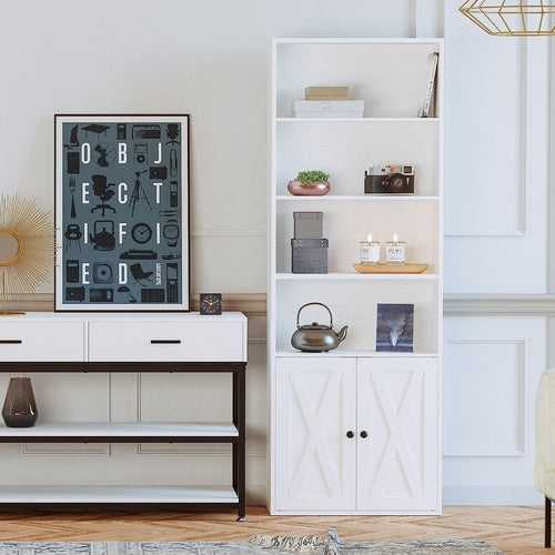 6-Tier Industrial Bookcase with Storage Doors