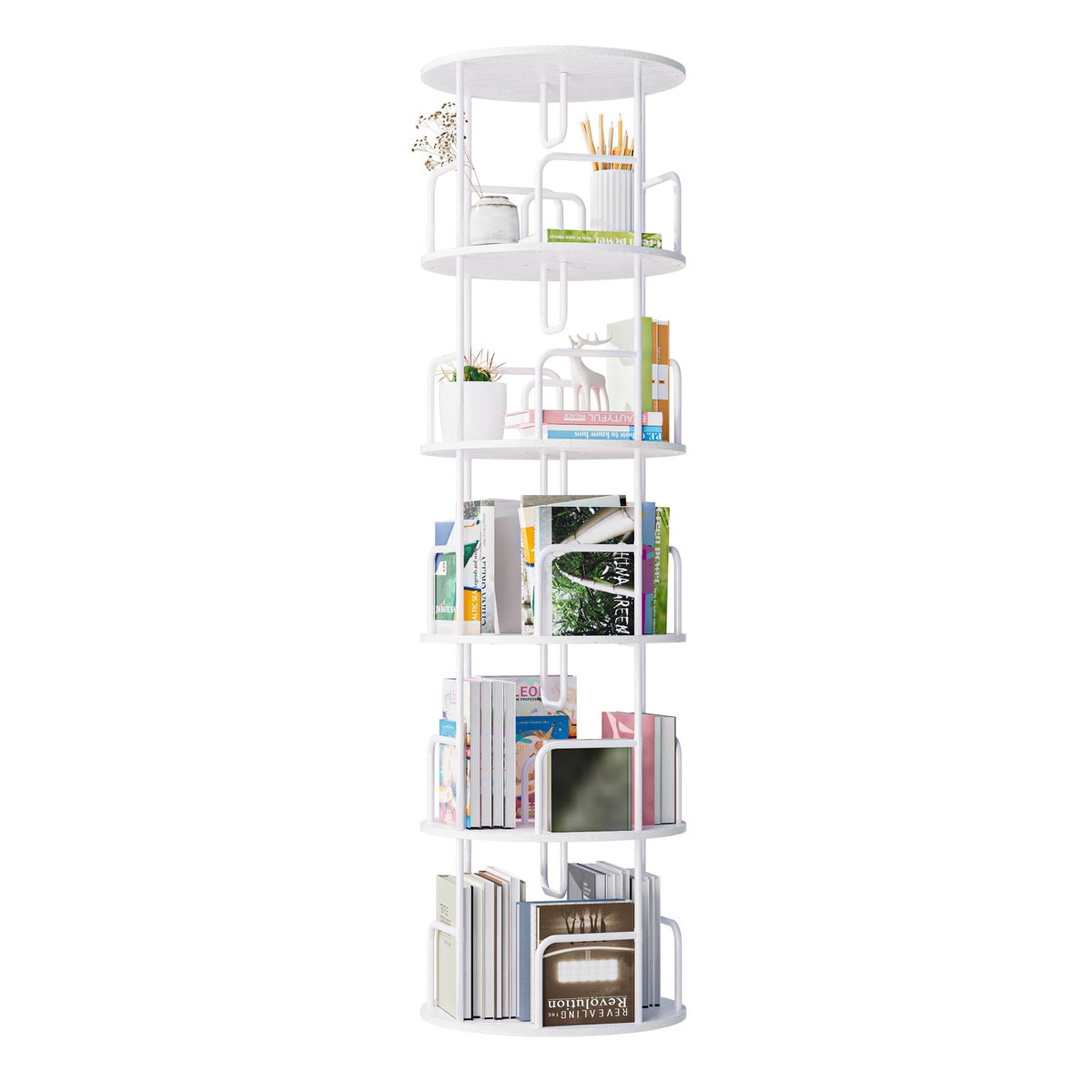 5-Tier 360° Rotating Bookcase & Storage Tower