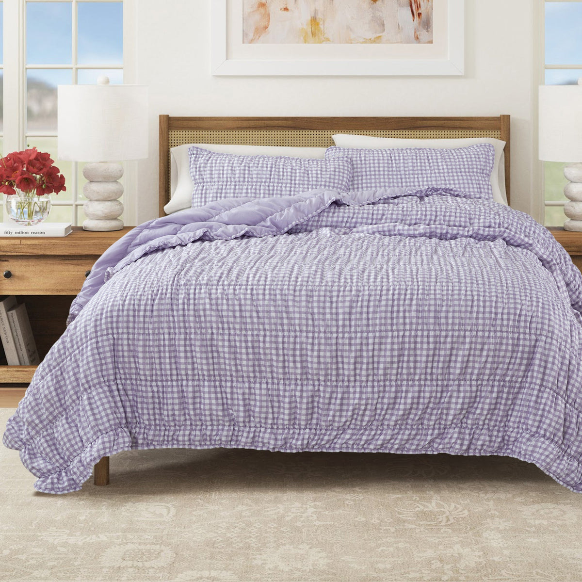 Purple Gingham Quilt Set