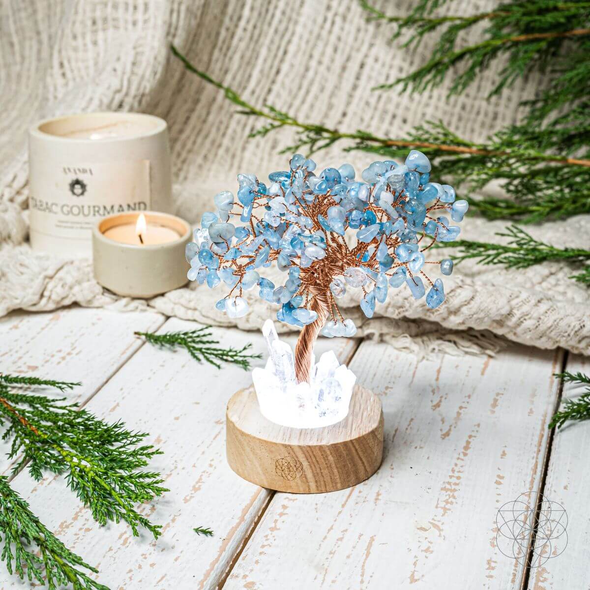 Aquamarine & Clear Quartz Angel Tree Lamp