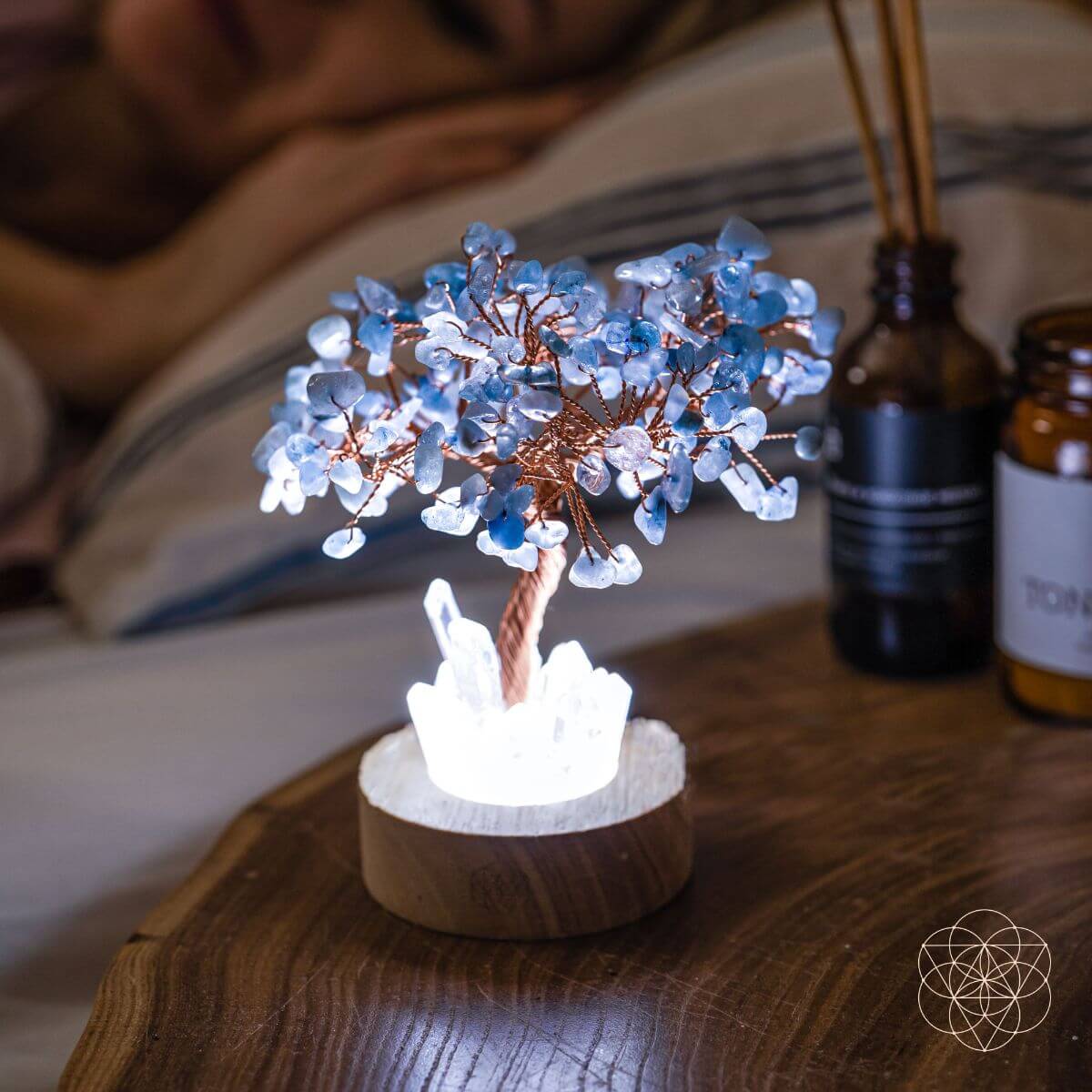 Aquamarine & Clear Quartz Angel Tree Lamp
