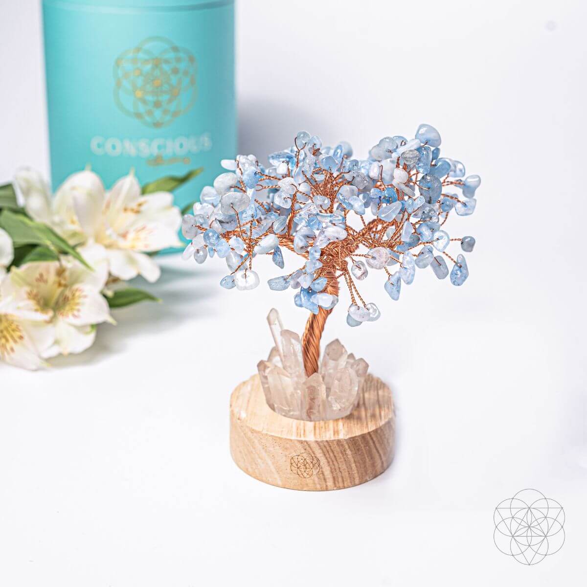 Aquamarine & Clear Quartz Angel Tree Lamp