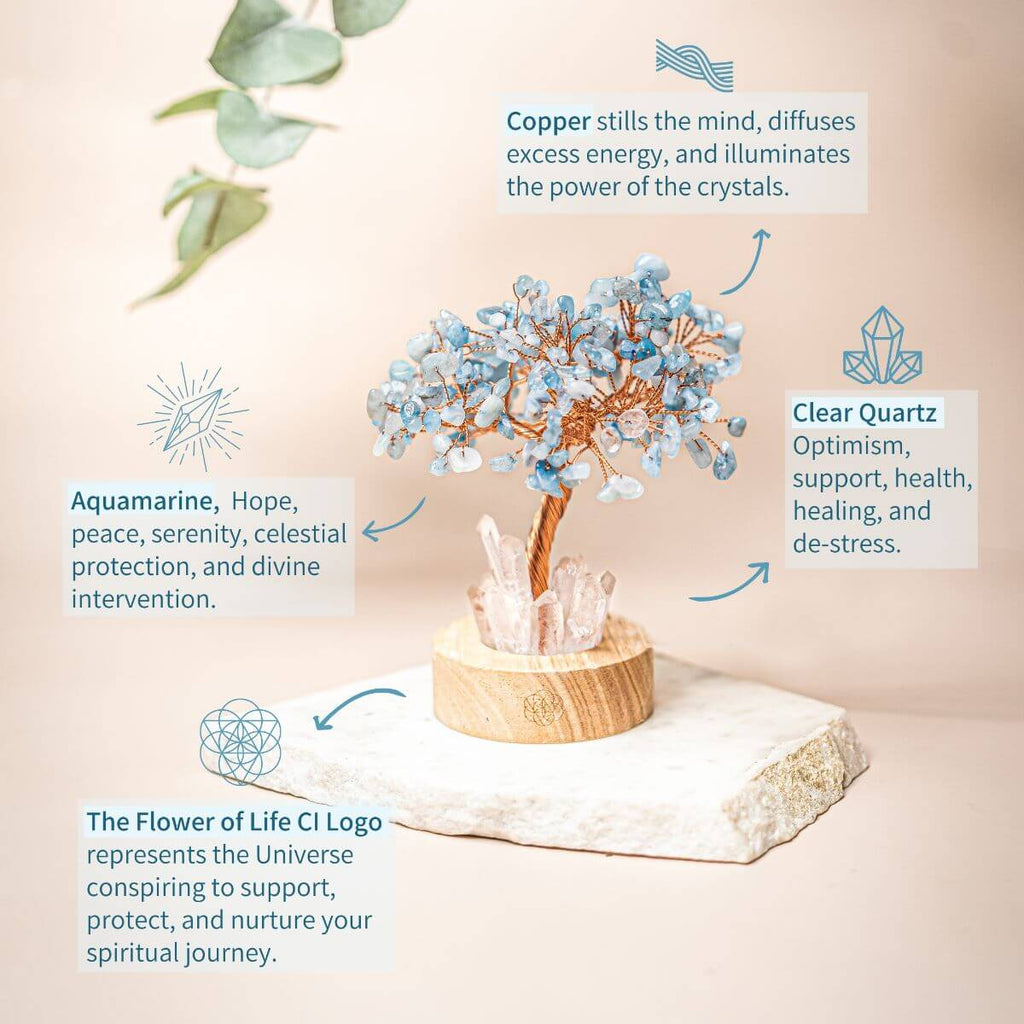 Aquamarine & Clear Quartz Angel Tree Lamp