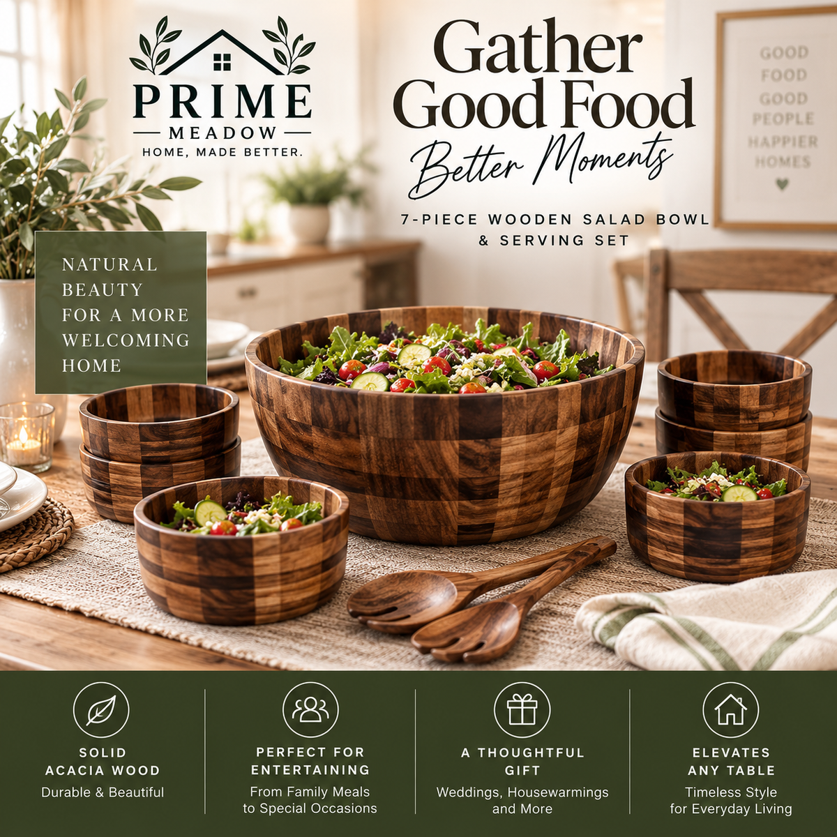 7-Piece Wooden Salad Bowl & Serving Set