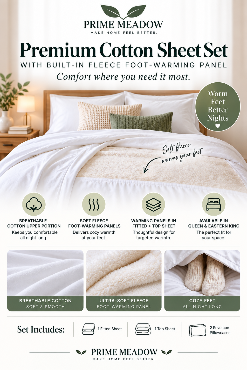 CozyLife Premium Cotton Bed Sheet Set