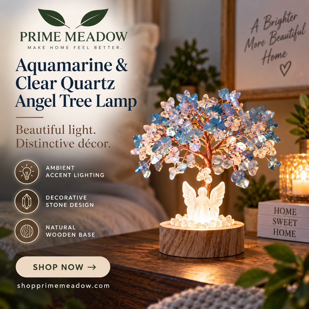 Aquamarine & Clear Quartz Angel Tree Lamp