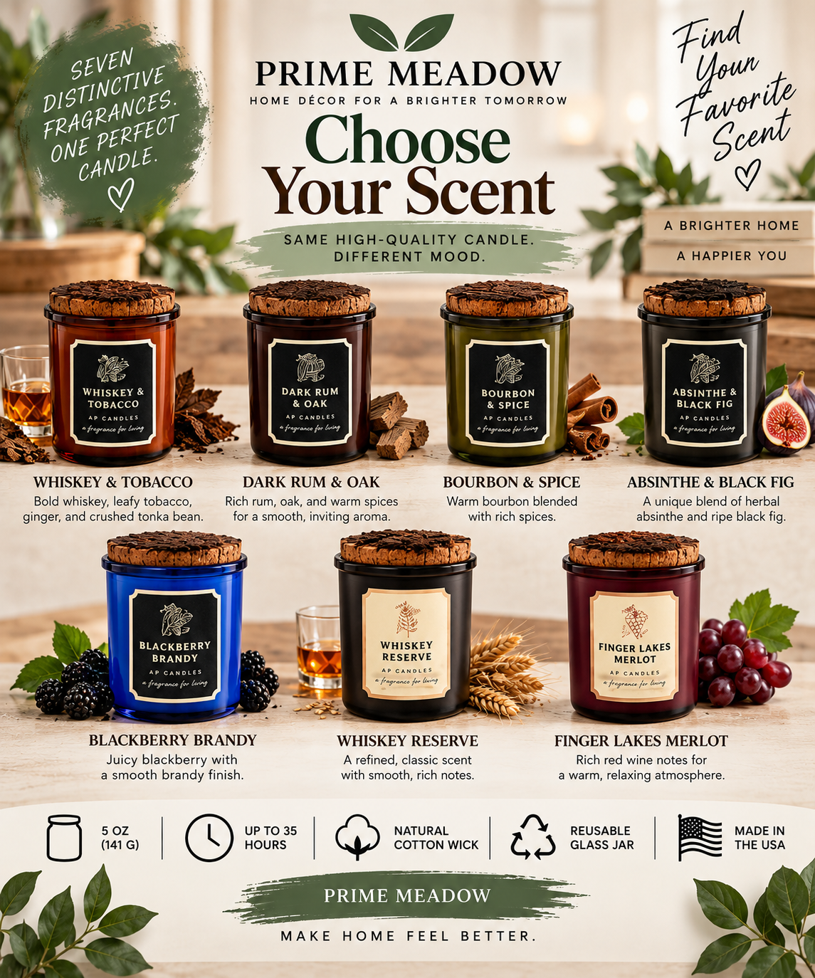 Hand-Poured Scented Candles – 7 Fragrances