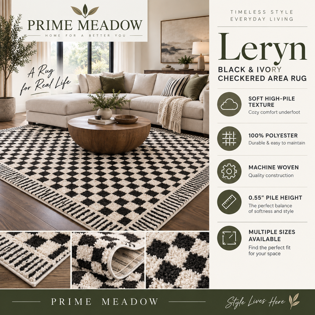 Leryn Black & Ivory Checkered Area Rug