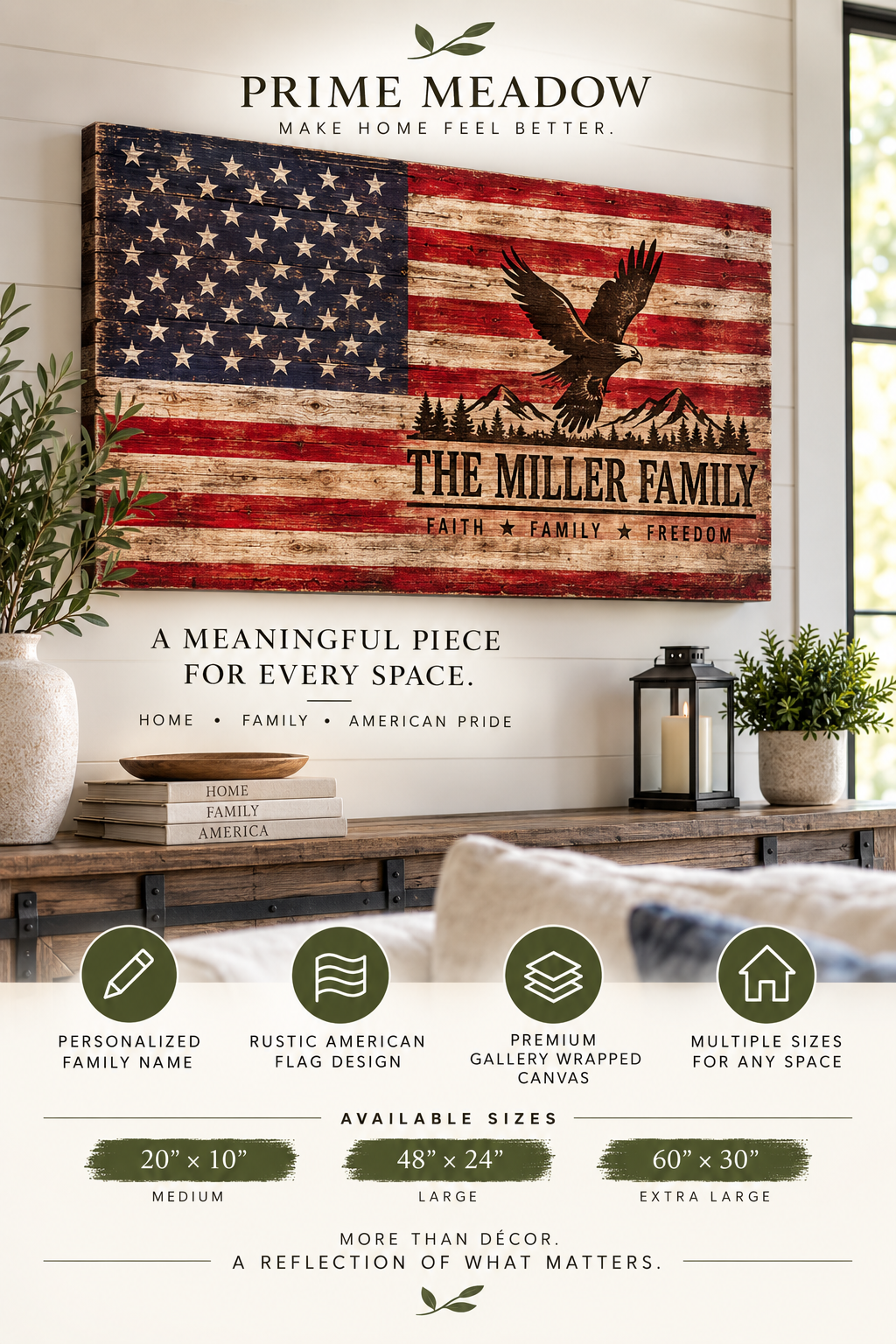 Rustic American Flag Personalized Family Name Canvas