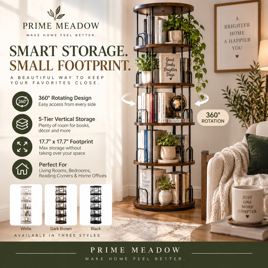 5-Tier 360° Rotating Bookcase & Storage Tower