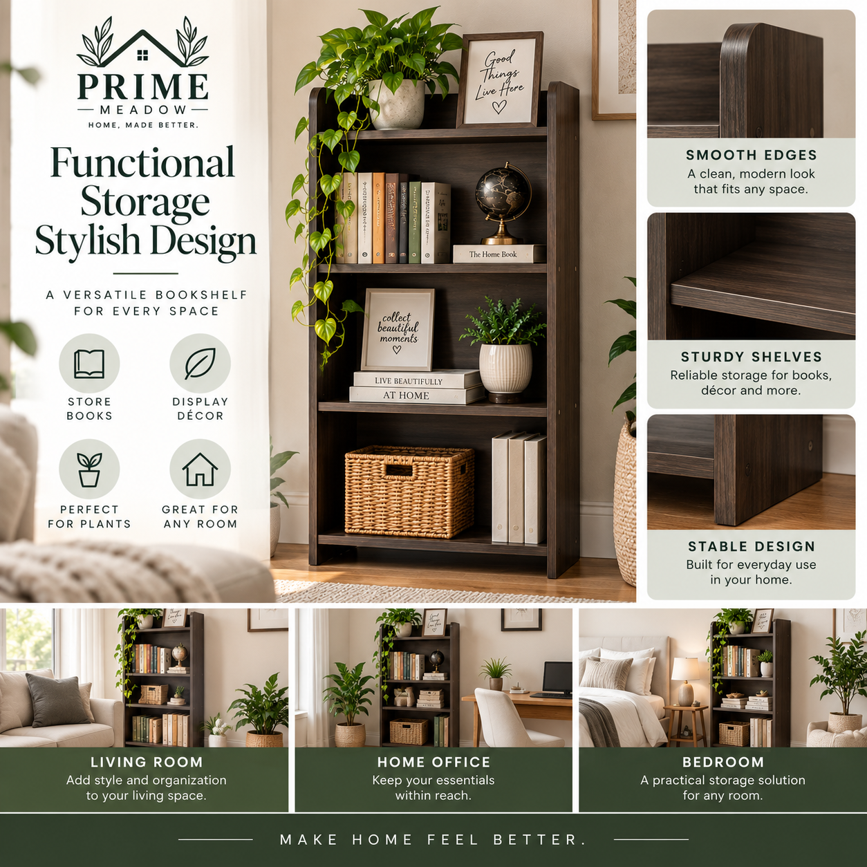 4-Tier Multipurpose Bookshelf & Storage Rack