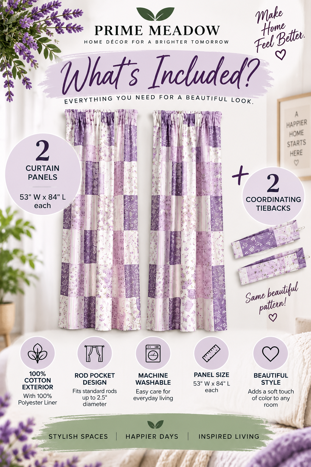 Lavender Floral Patchwork Curtain Set
