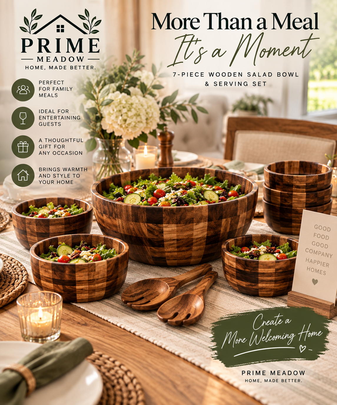 7-Piece Wooden Salad Bowl & Serving Set