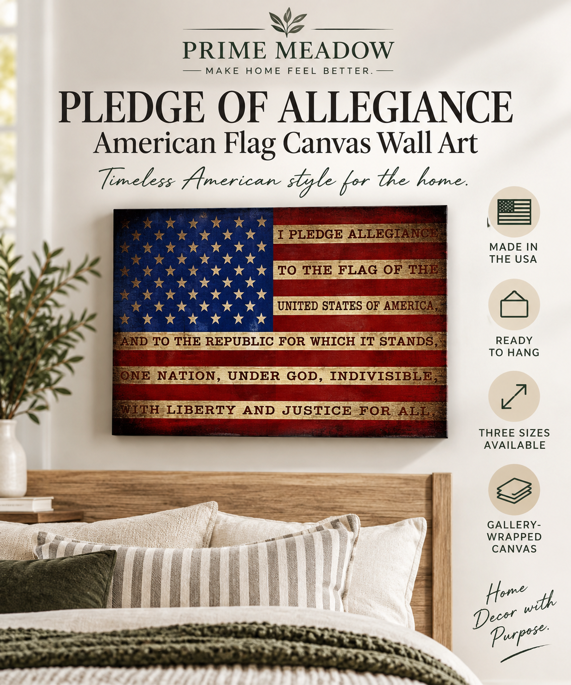 Pledge of Allegiance American Flag Canvas Wall Art