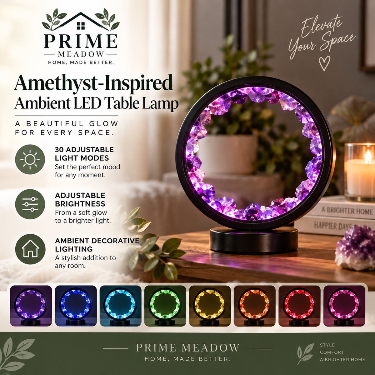 Amethyst-Inspired Ambient LED Table Lamp