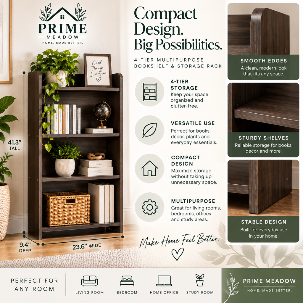 4-Tier Multipurpose Bookshelf & Storage Rack