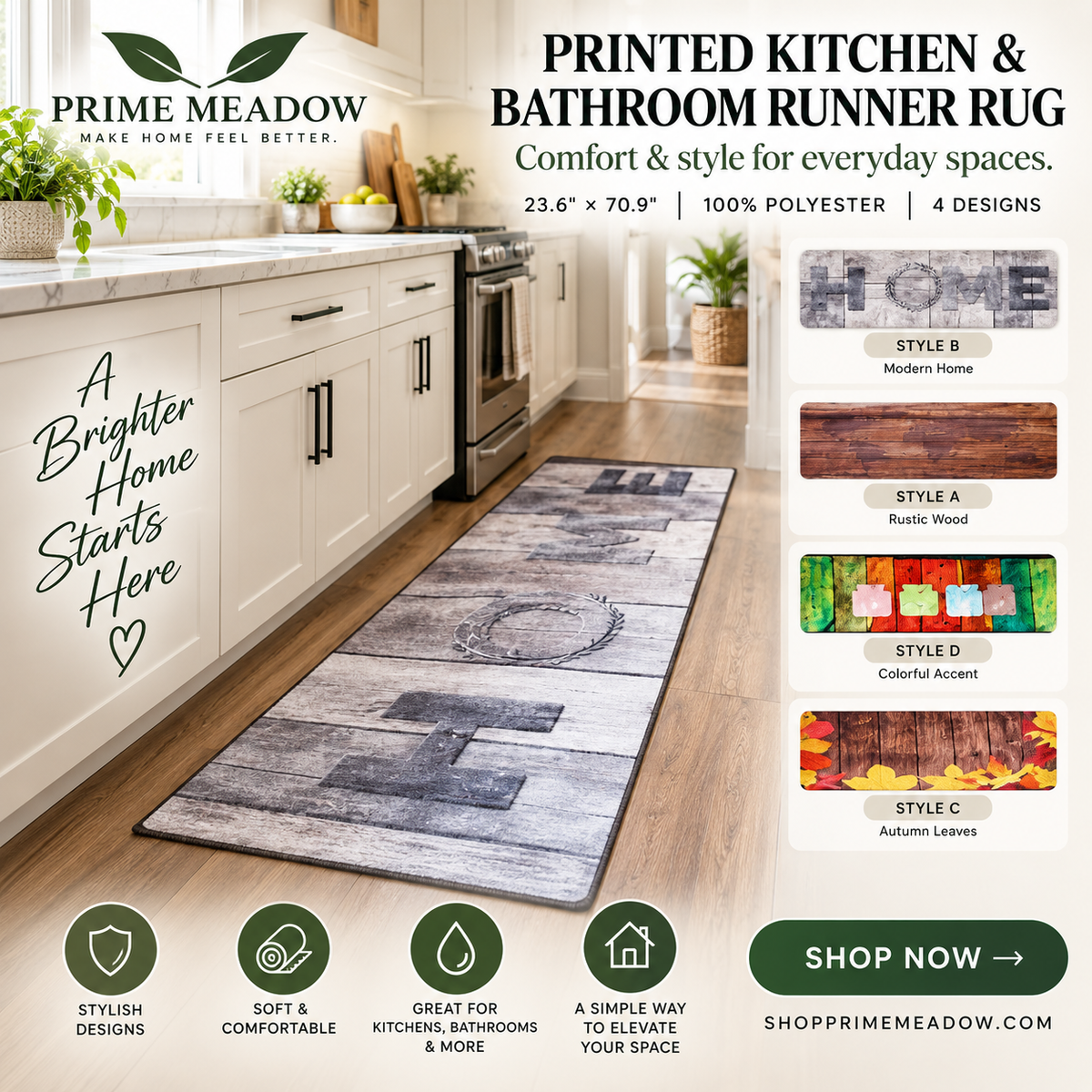 Printed Kitchen & Bathroom Runner Rug